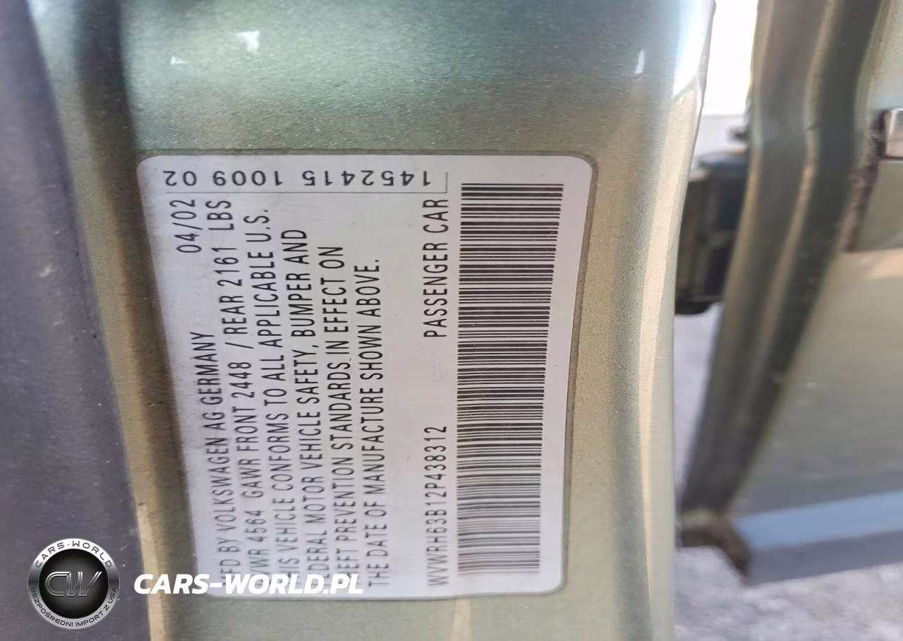 2002 Volkswagen Passat Glx VIN:WVWRH63B12P438312 - 13