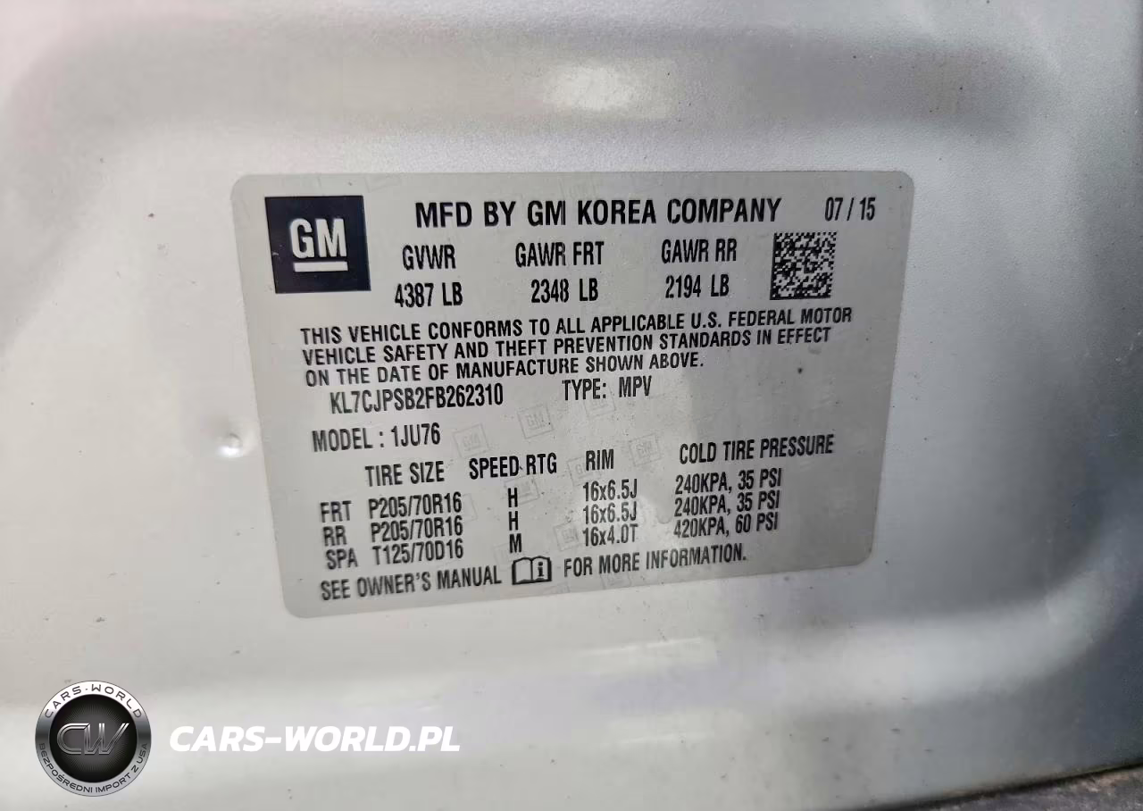 2015 Chevrolet Trax 1Ls VIN:KL7CJPSB2FB262310 - 13