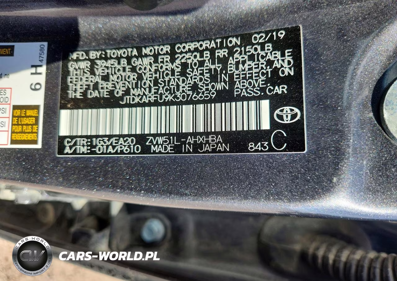 2019 Toyota Prius Xle VIN:JTDKARFU9K3076659 - 12
