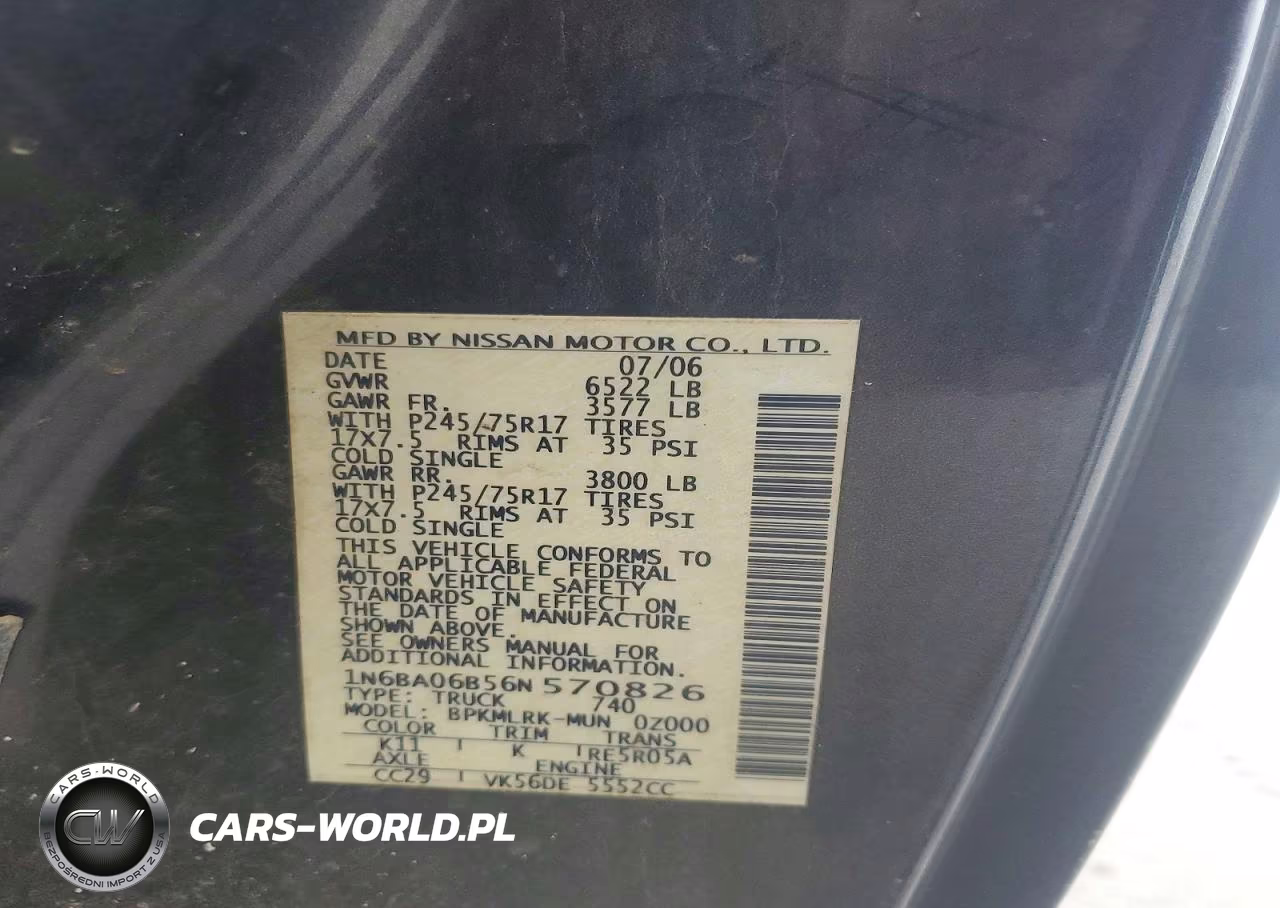 2006 Nissan Titan Xe Ffv VIN:1N6BA06B56N570826 - 12