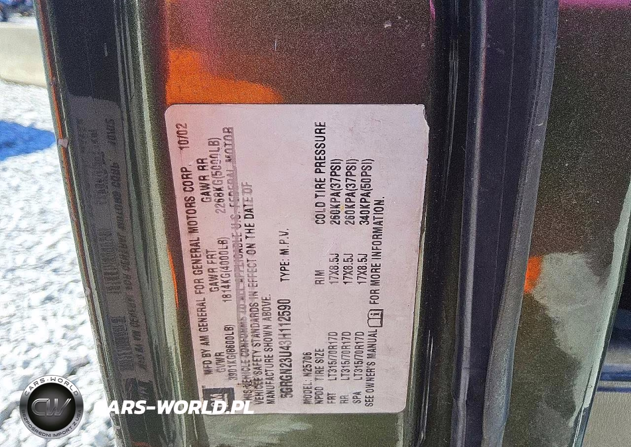 2003 Hummer H2 VIN:5GRGN23U43H112590 - 13