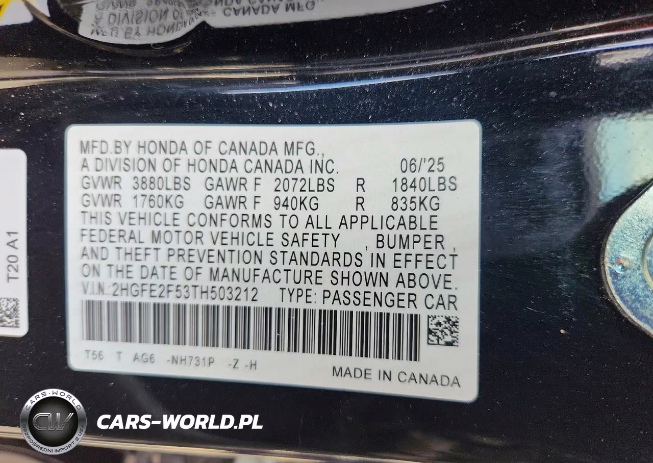 2026 Honda Civic Sport VIN:2HGFE2F53TH503212 - 12
