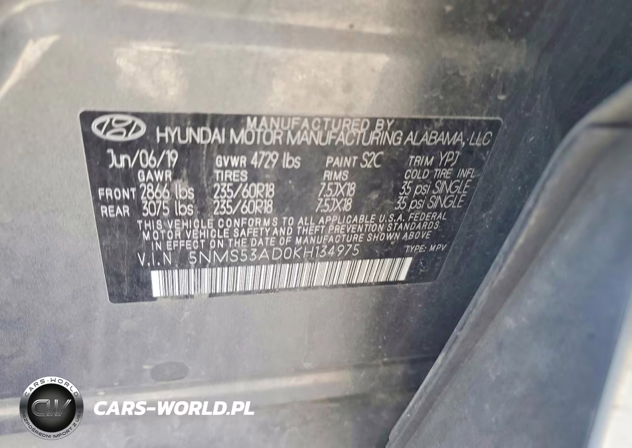 2019 Hyundai Santa Fe Limited 2.4L VIN:5NMS53AD0KH134975 - 13