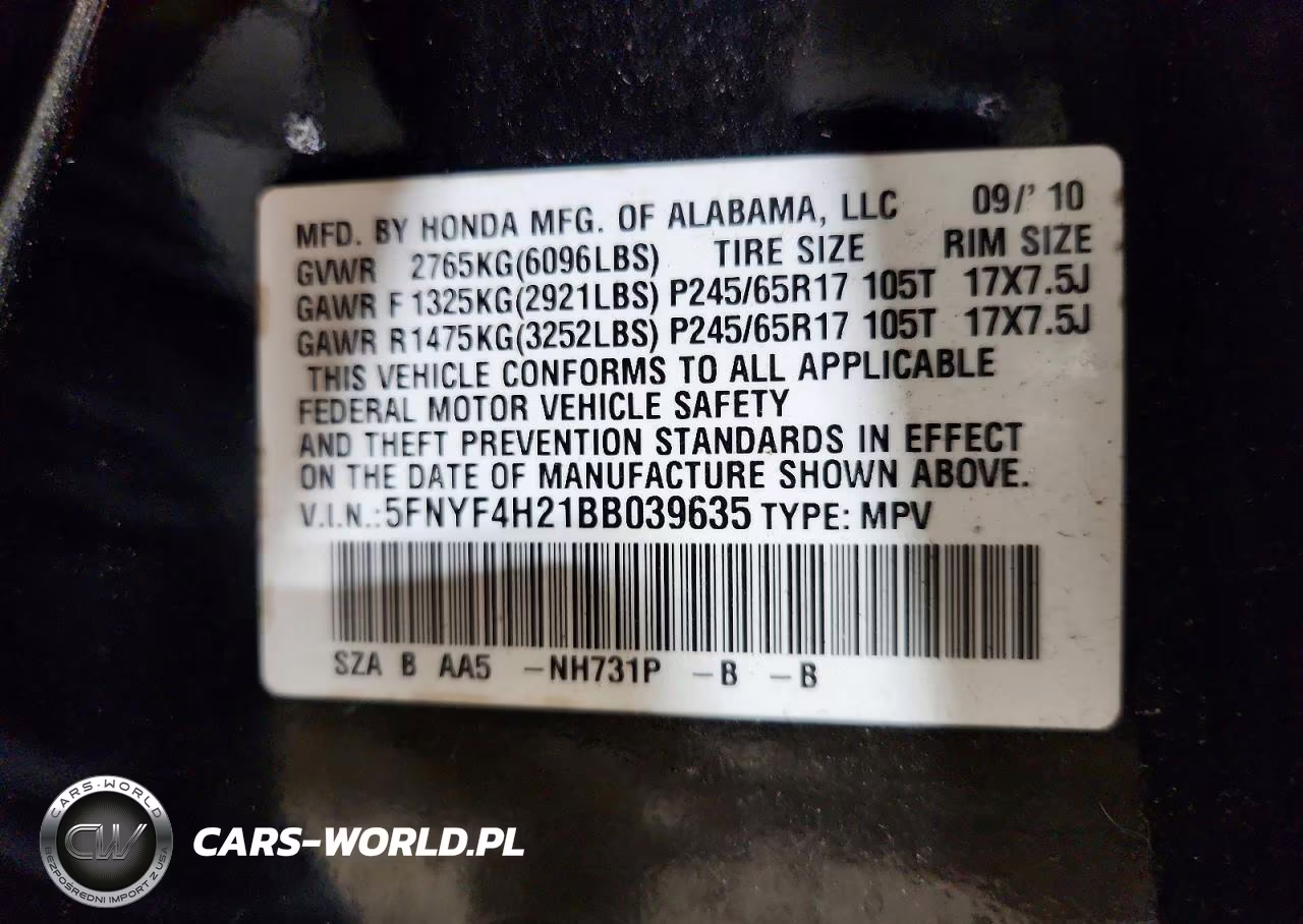 2011 Honda Pilot Lx VIN:5FNYF4H21BB039635 - 13