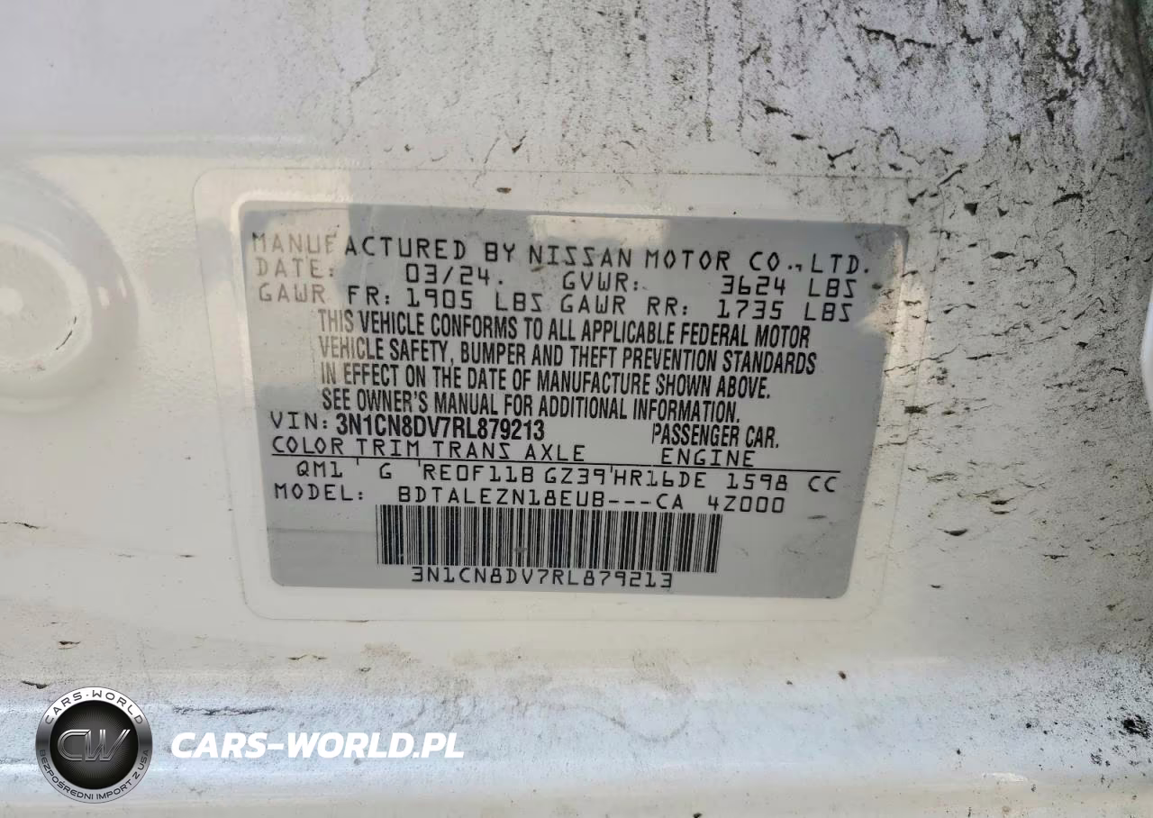 2024 Nissan Versa S VIN:3N1CN8DV7RL879213 - 12