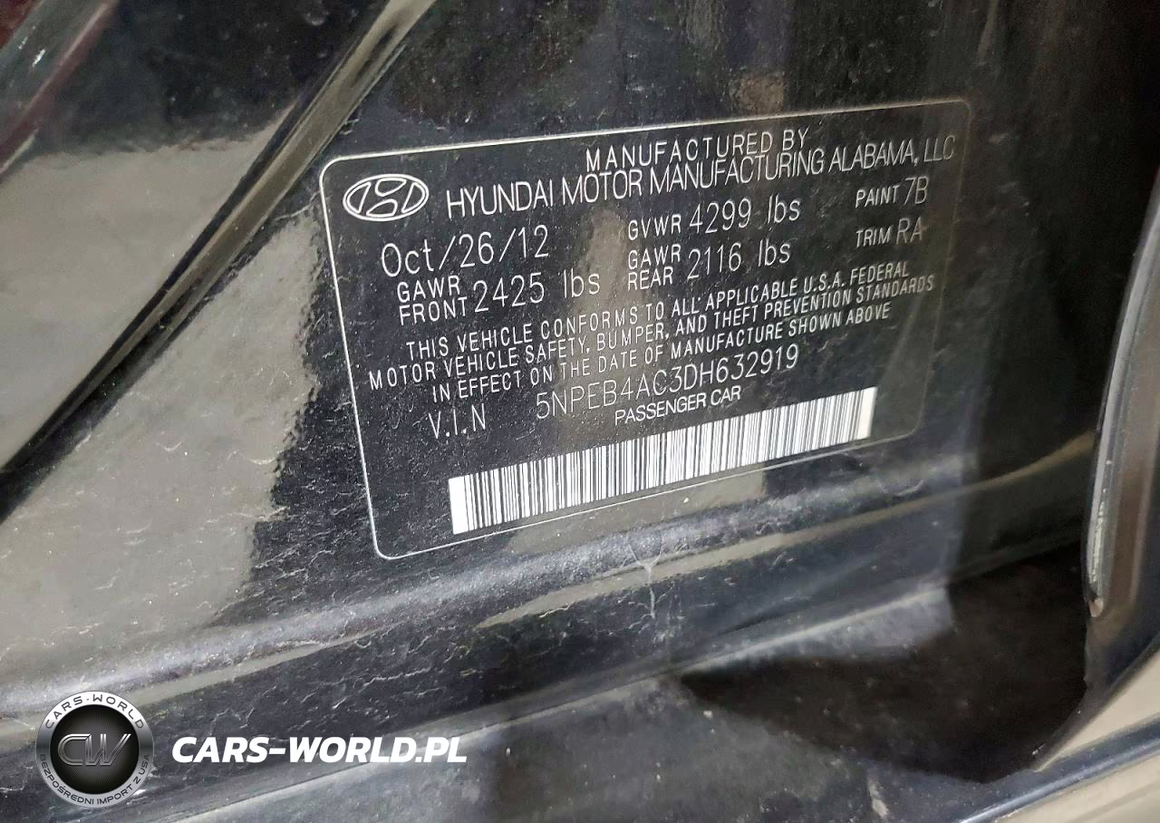 2013 Hyundai Sonata Gls VIN:5NPEB4AC3DH632919 - 12