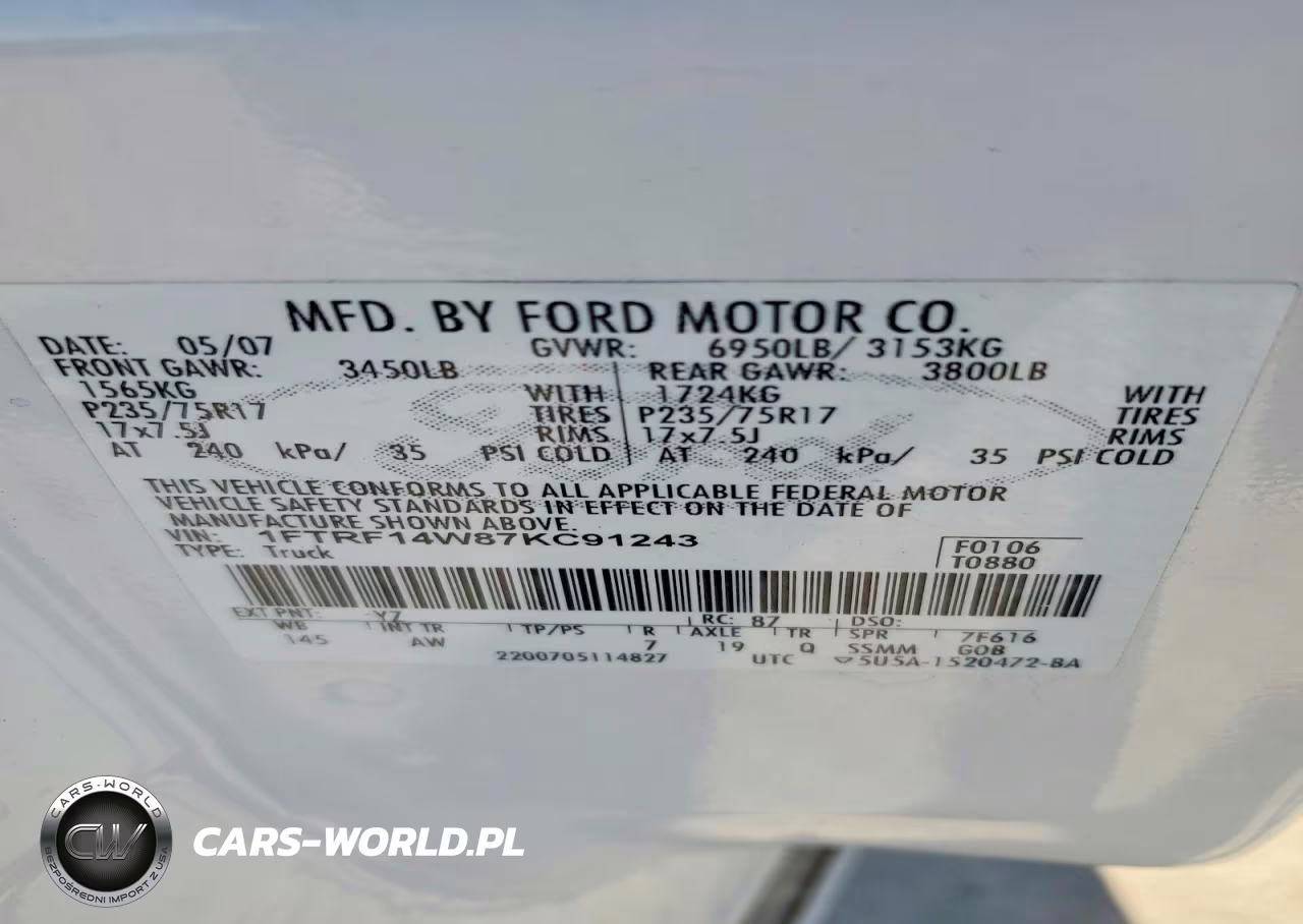 2007 Ford F150 VIN:1FTRF14W87KC91243 - 12