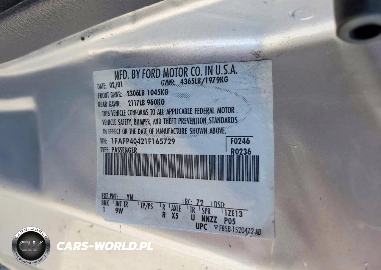 2001 Ford Mustang VIN:1FAFP40421F165729 - 12