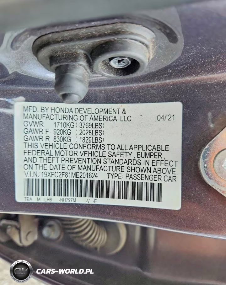 2021 Honda Civic Sport VIN:19XFC2F81ME201624 - 12