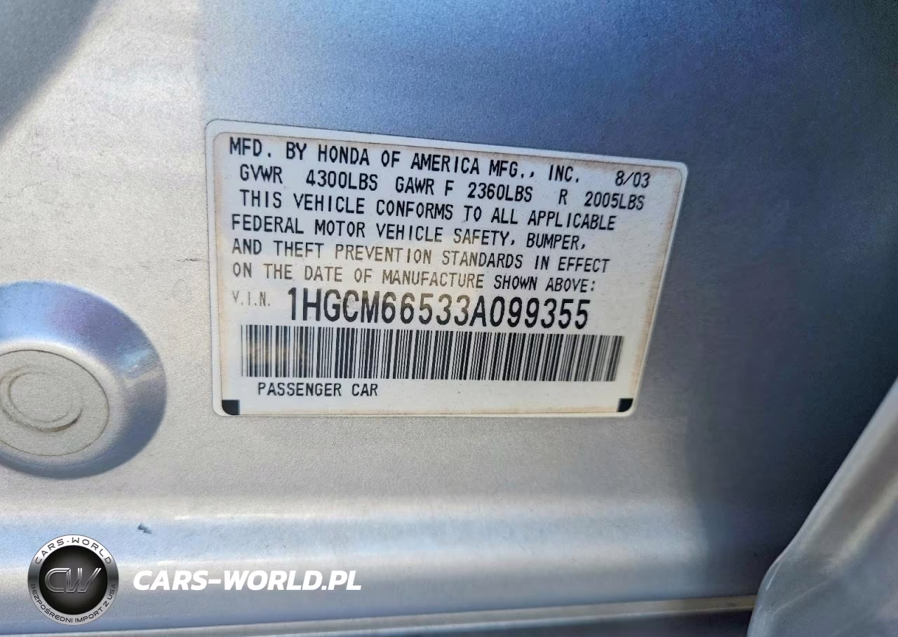 2003 Honda Accord Ex VIN:1HGCM66533A099355 - 12
