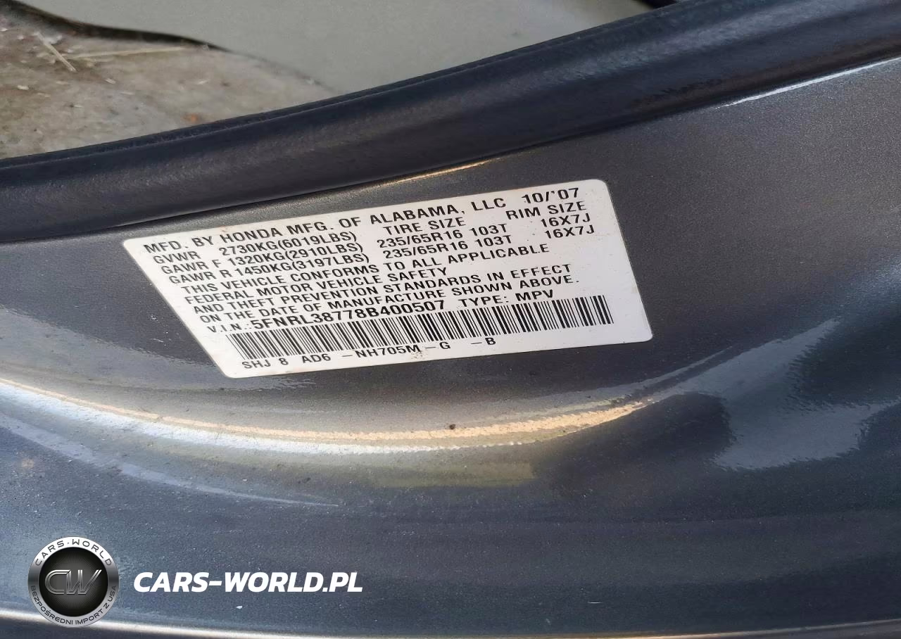 2008 Honda Odyssey Exl VIN:5FNRL38778B400507 - 13