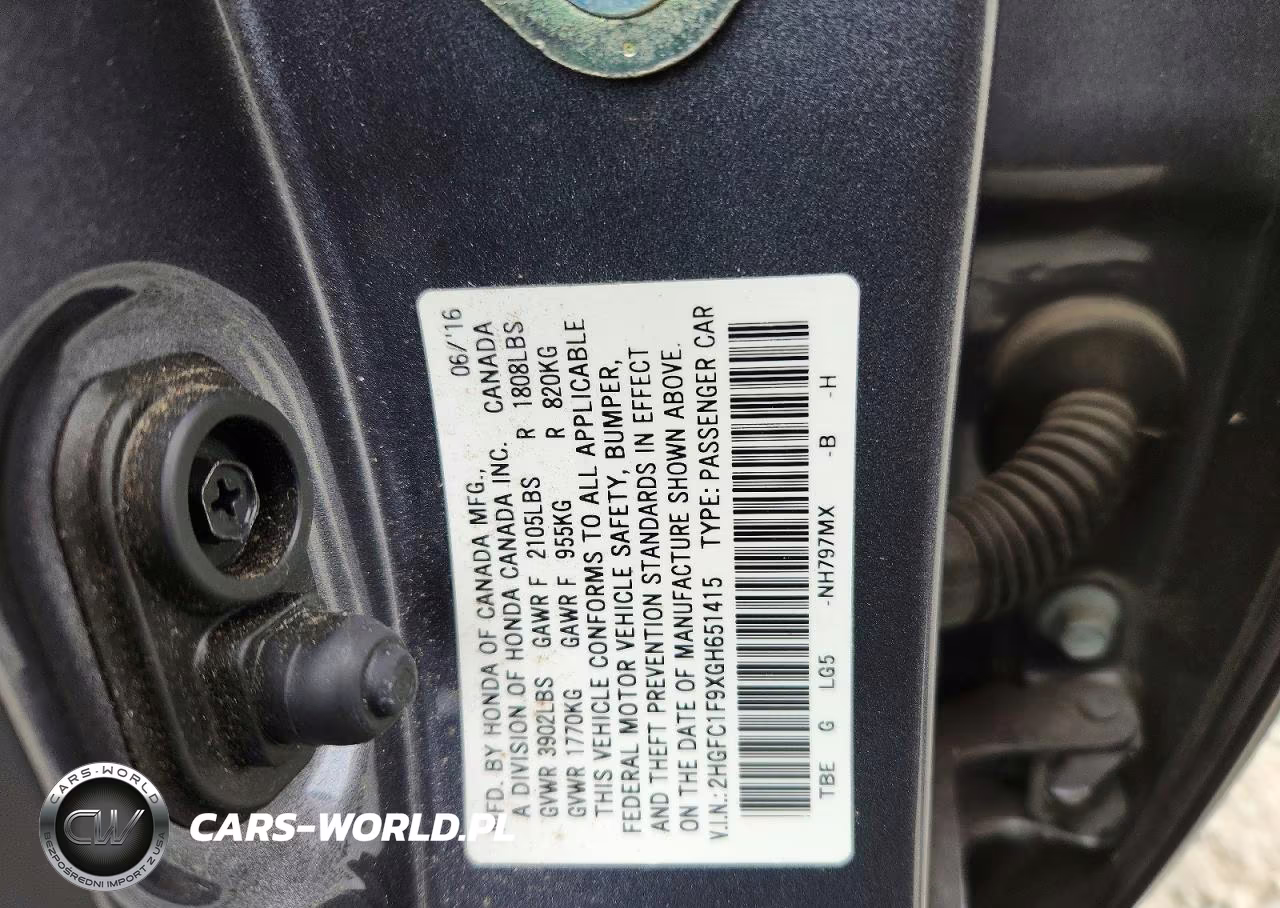 2016 Honda Civic Touring VIN:2HGFC1F9XGH651415 - 13