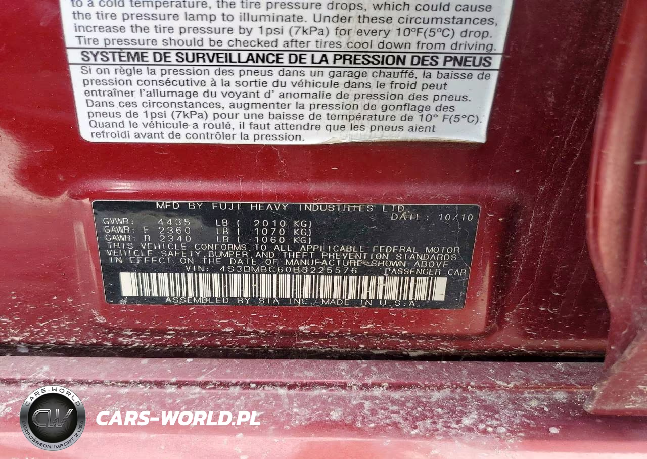 2011 Subaru Legacy 2.5I Premium VIN:4S3BMBC60B3225576 - 12