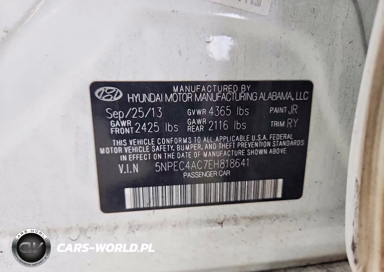 2014 Hyundai Sonata Se VIN:5NPEC4AC7EH818641 - 12