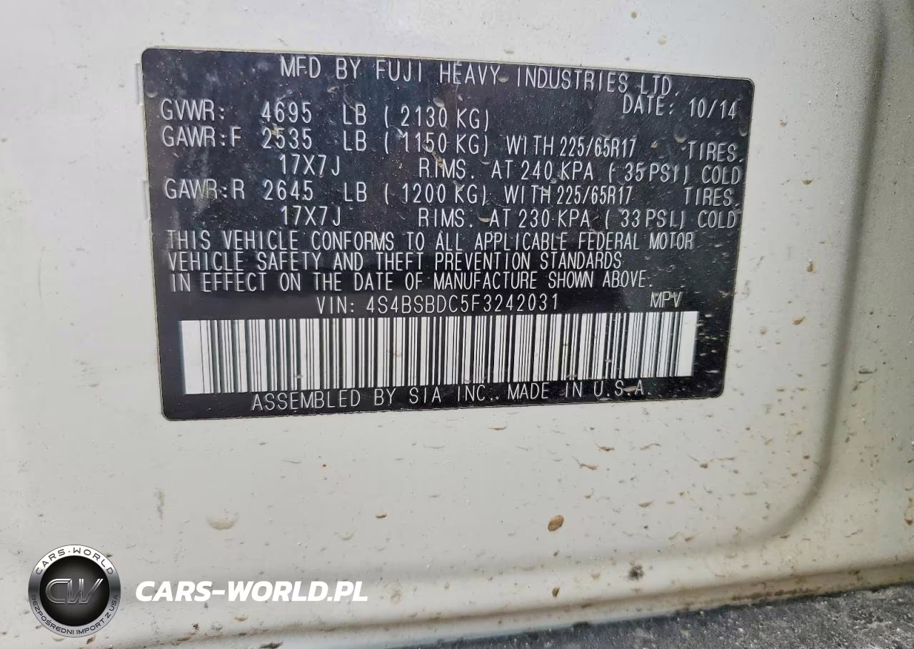 2015 Subaru Outback 2.5I Premium VIN:4S4BSBDC5F3242031 - 13