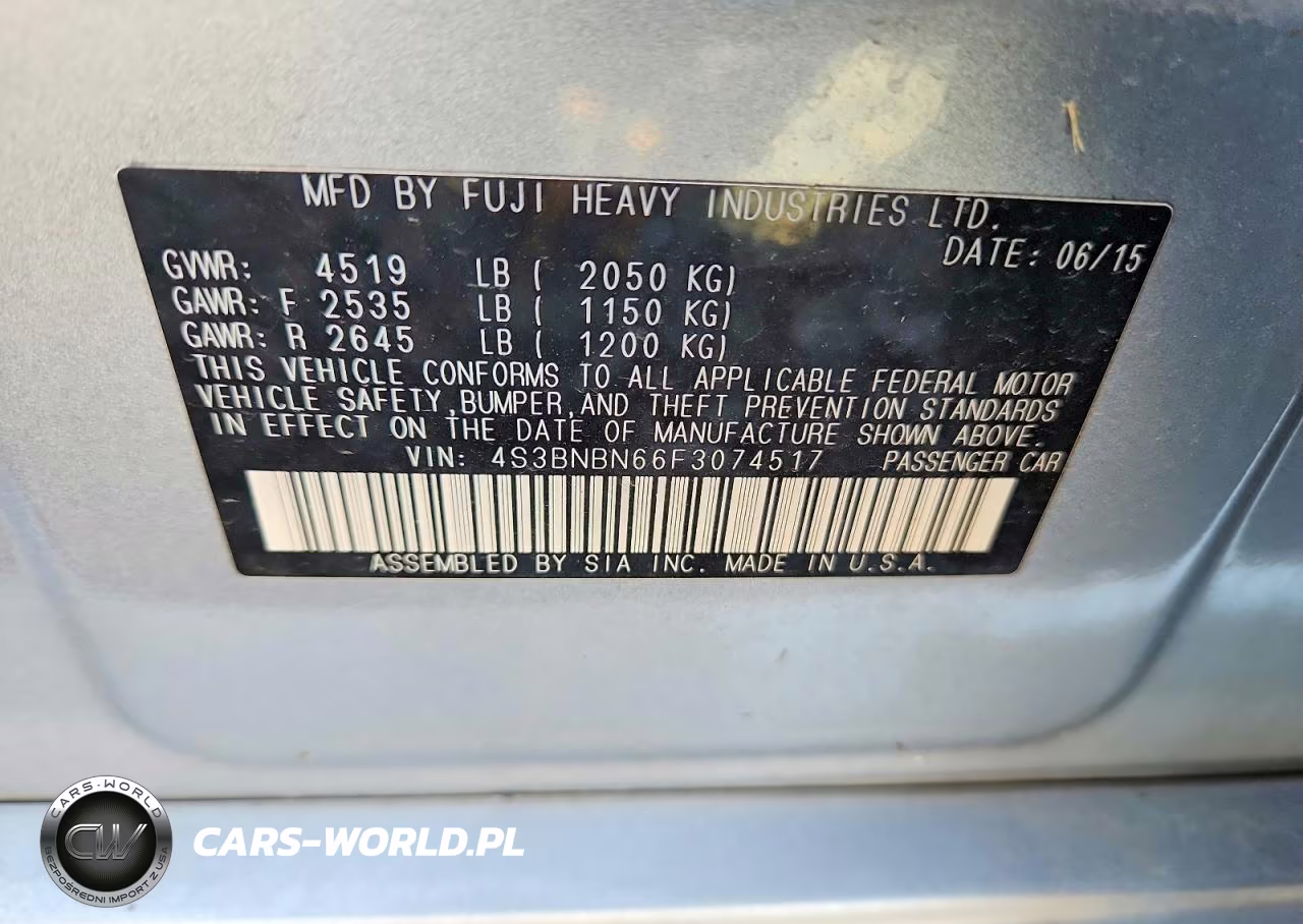 2015 Subaru Legacy 2.5I Limited VIN:4S3BNBN66F3074517 - 12