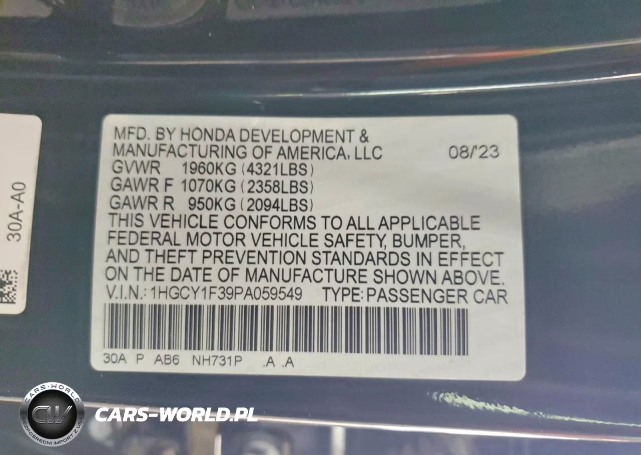 2023 Honda Accord Ex VIN:1HGCY1F39PA059549 - 12