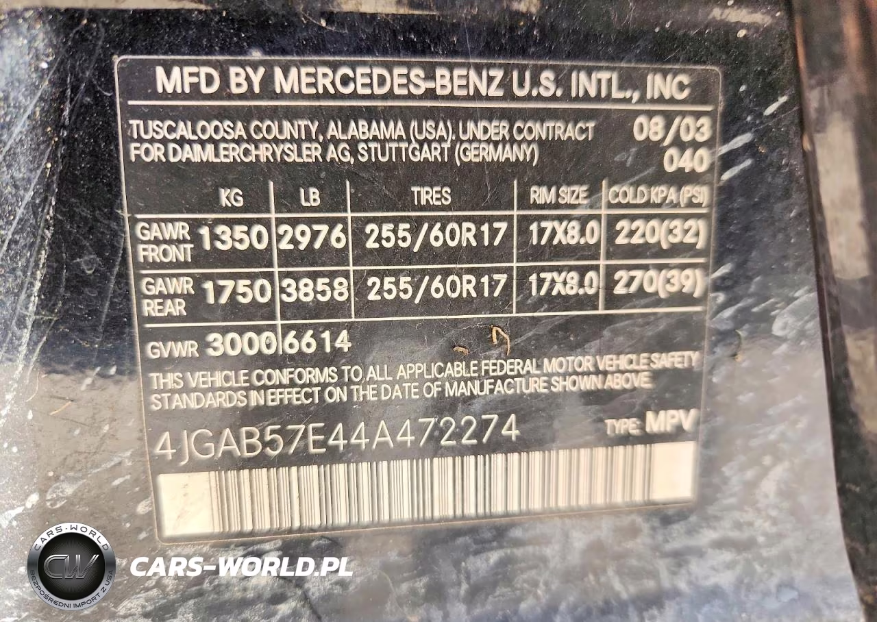 2004 Mercedes-Benz Ml 350 VIN:4JGAB57E44A472274 - 13