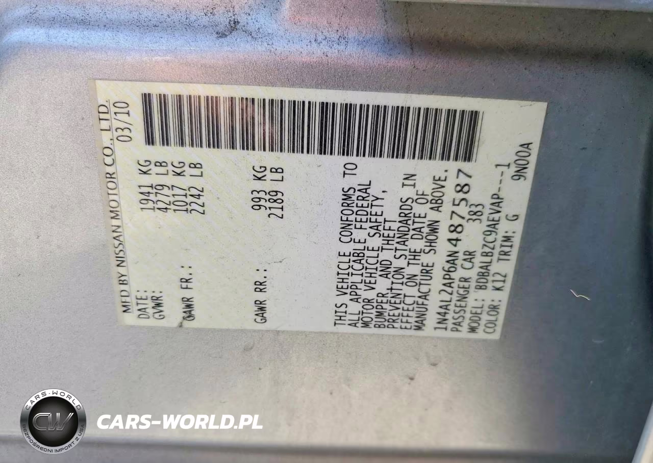 2010 Nissan Altima 2.5 VIN:1N4AL2AP6AN487587 - 12