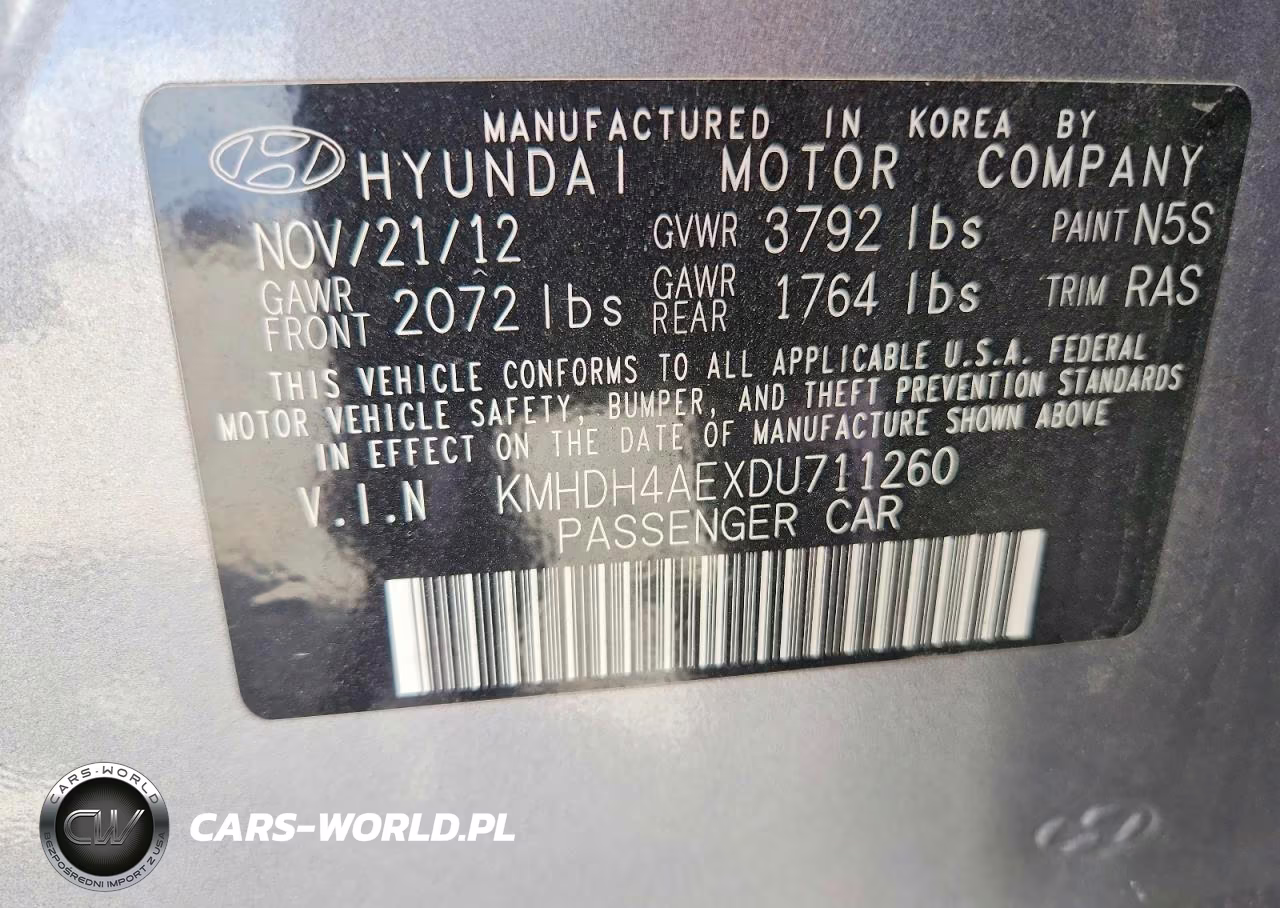 2013 Hyundai Elantra Gls VIN:KMHDH4AEXDU711260 - 12