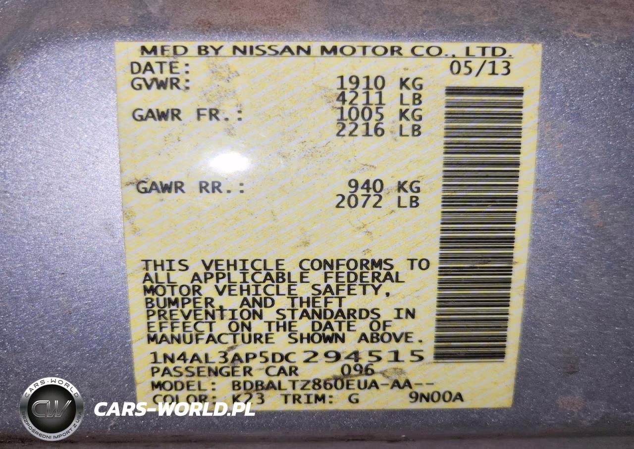 2013 Nissan Altima 2.5 VIN:1N4AL3AP5DC294515 - 12