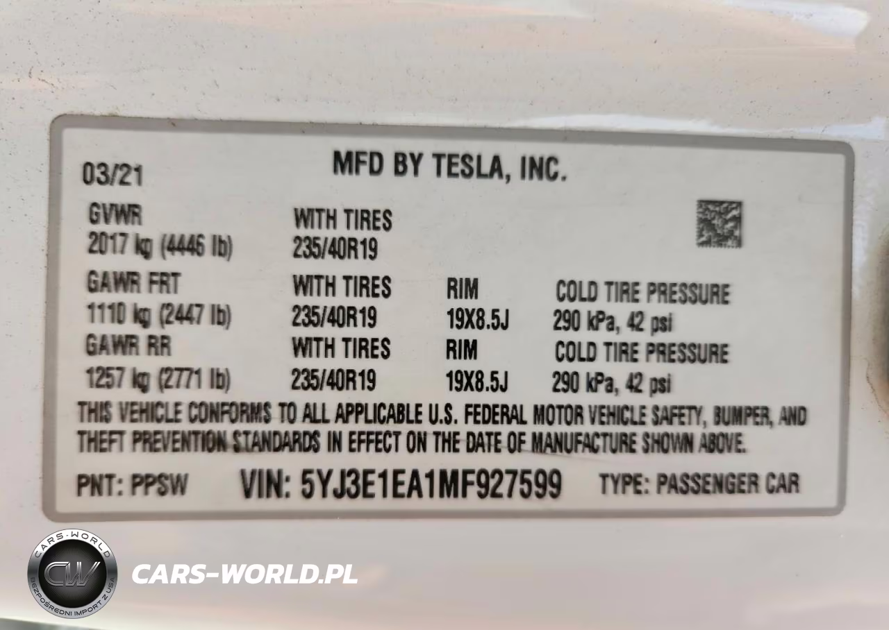 2021 Tesla Model 3 VIN:5YJ3E1EA1MF927599 - 12