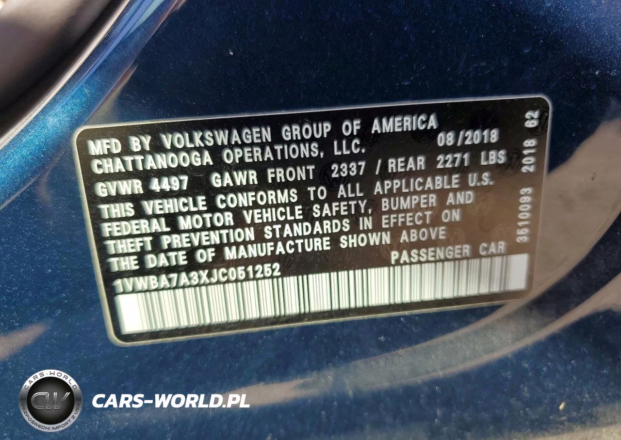 2018 Volkswagen Passat Se VIN:1VWBA7A3XJC051252 - 12