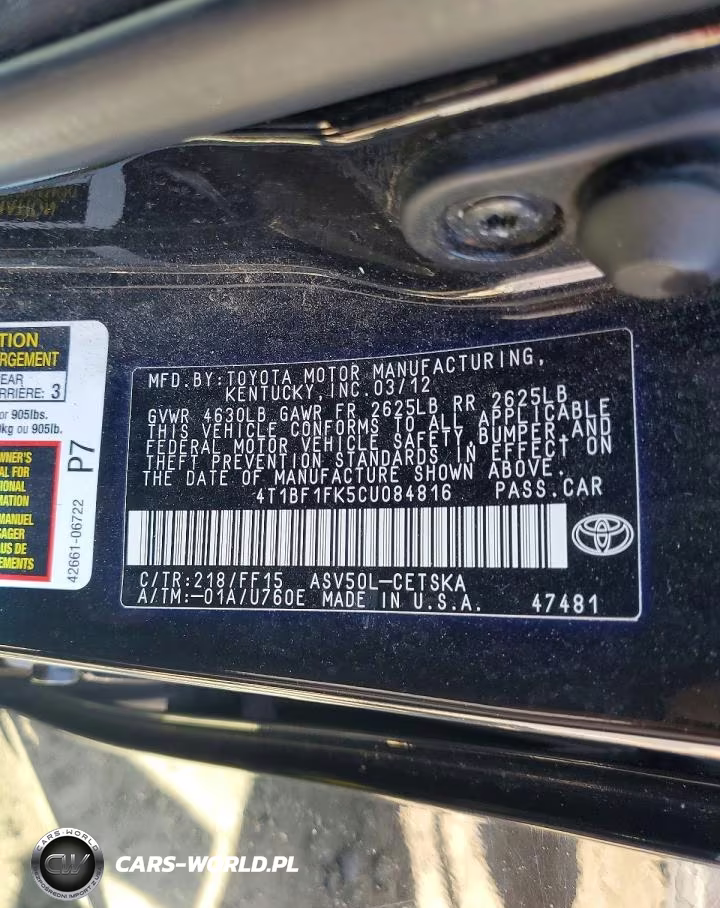 2012 Toyota Camry Se VIN:4T1BF1FK5CU084816 - 12