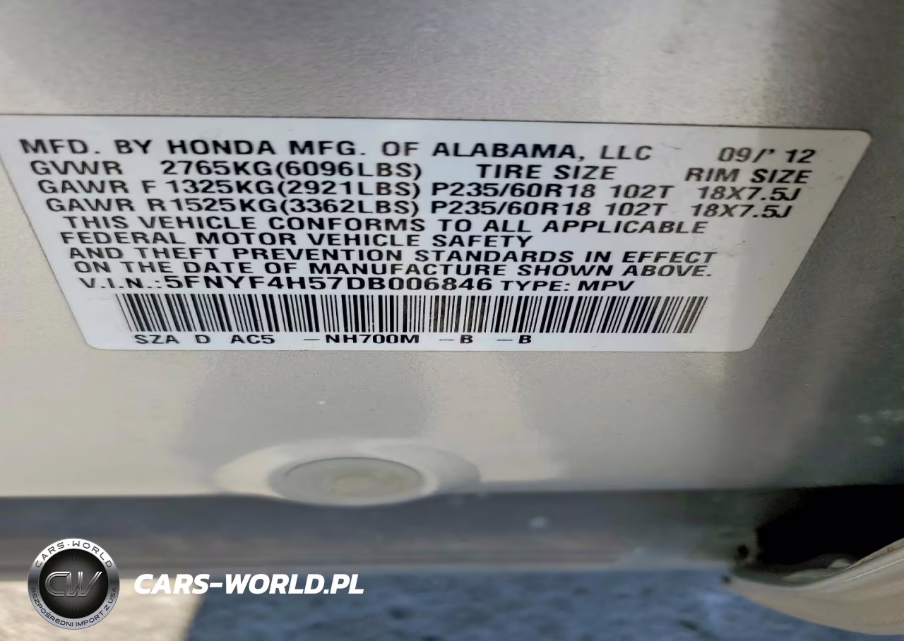 2013 Honda Pilot Exl VIN:5FNYF4H57DB006846 - 13