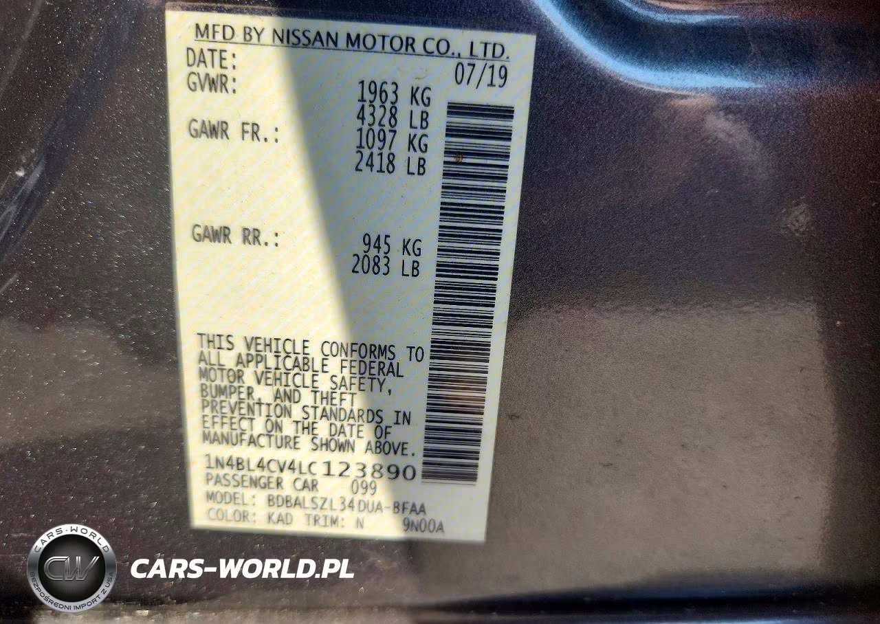2020 Nissan Altima Sr VIN:1N4BL4CV4LC123890 - 12