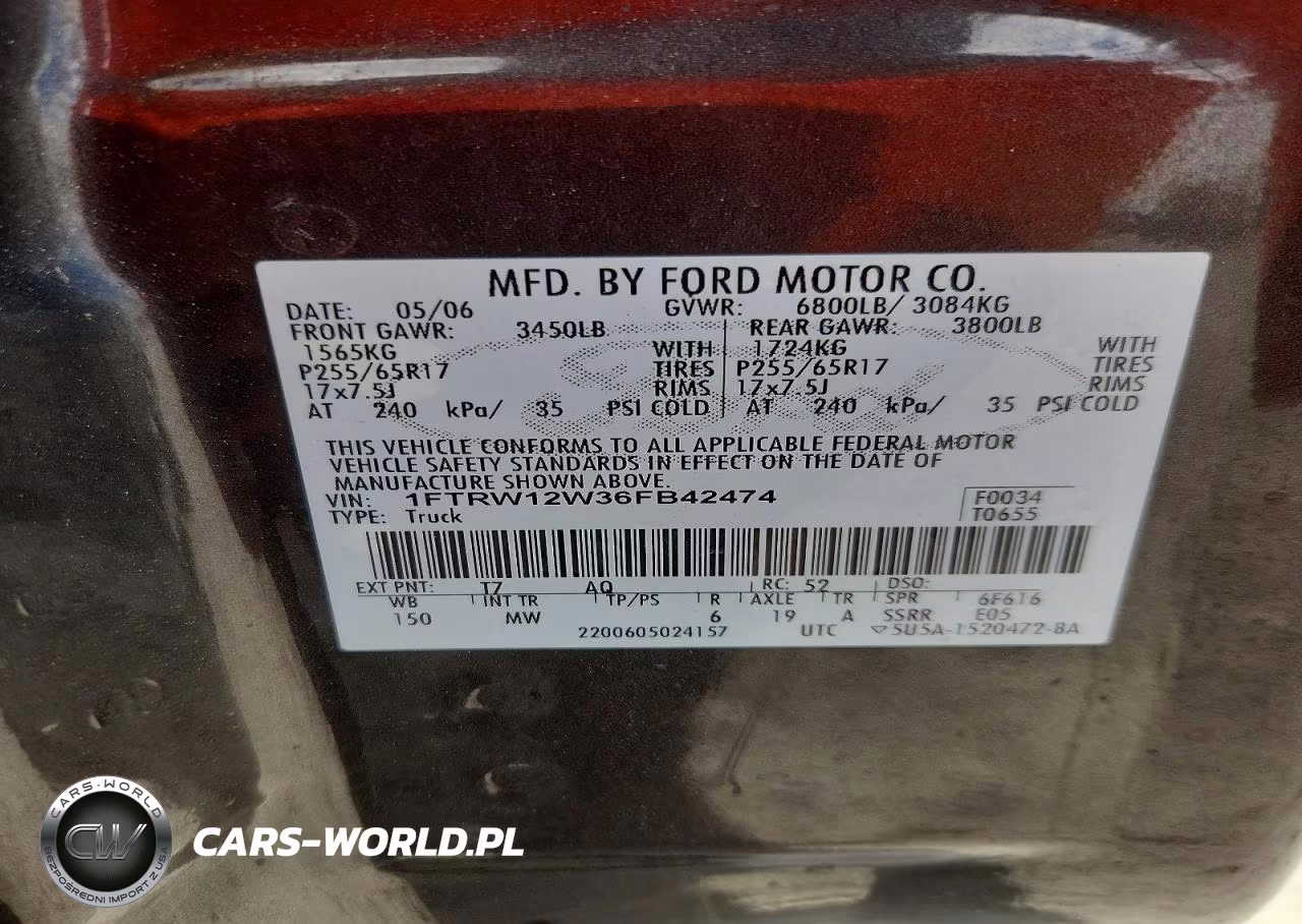 2006 Ford F150 Supercrew VIN:1FTRW12W36FB42474 - 12