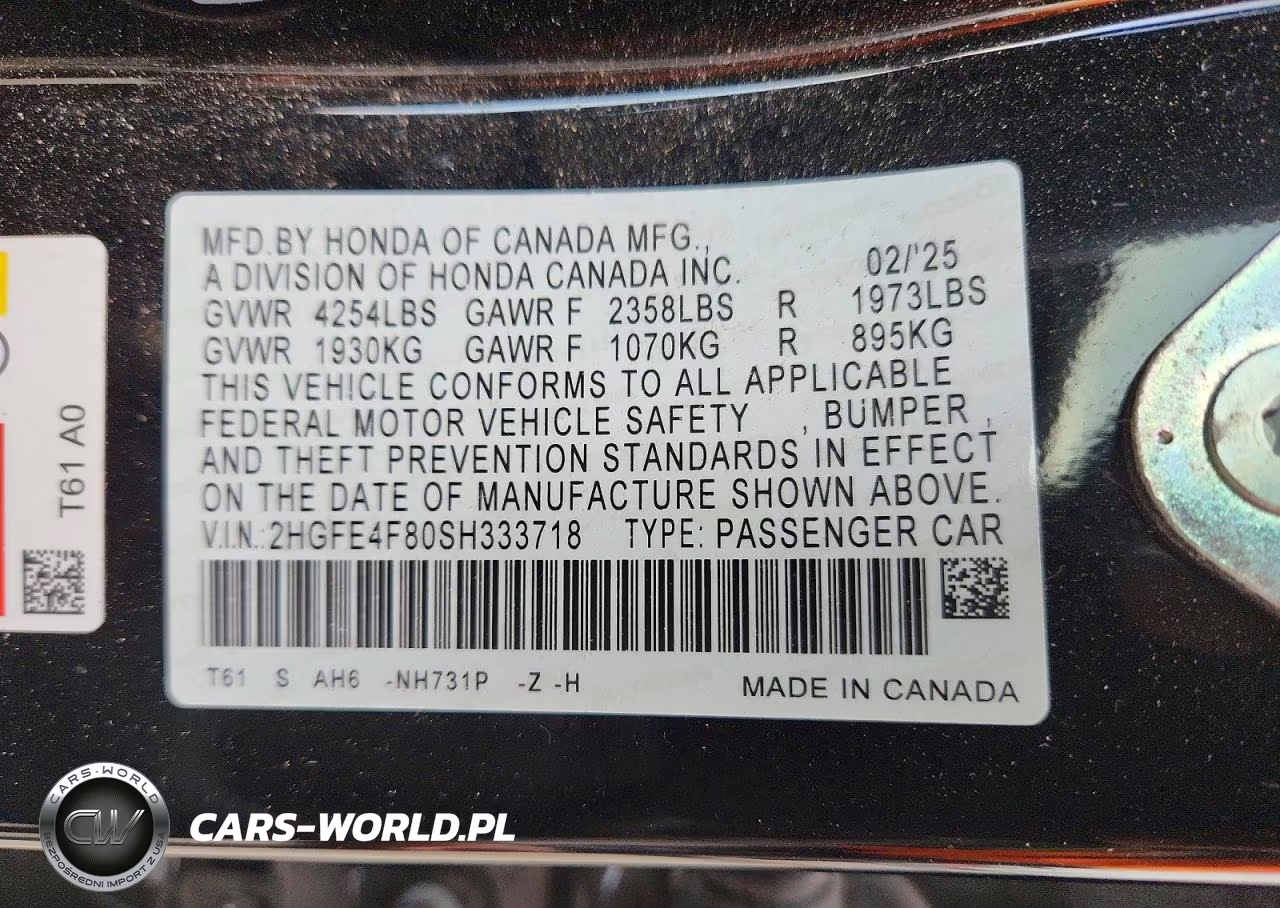 2025 Honda Civic Sport VIN:2HGFE4F80SH333718 - 12