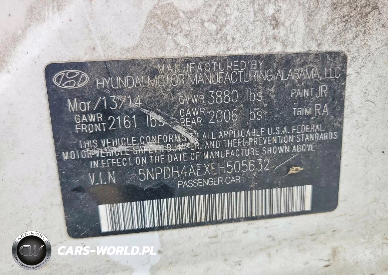 2014 Hyundai Elantra Se VIN:5NPDH4AEXEH505632 - 12