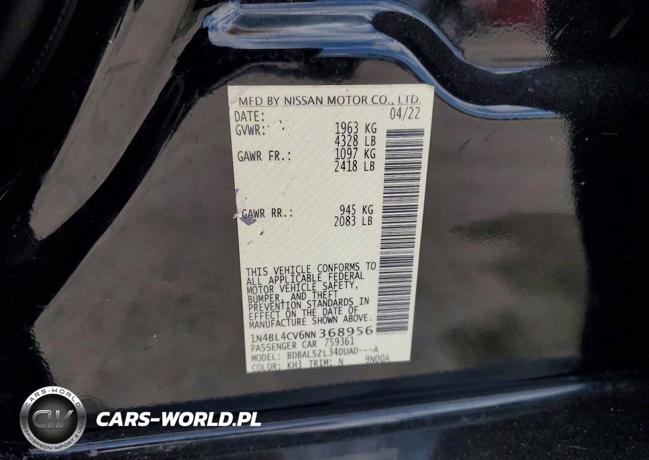 2022 Nissan Altima Sr VIN:1N4BL4CV6NN368956 - 13
