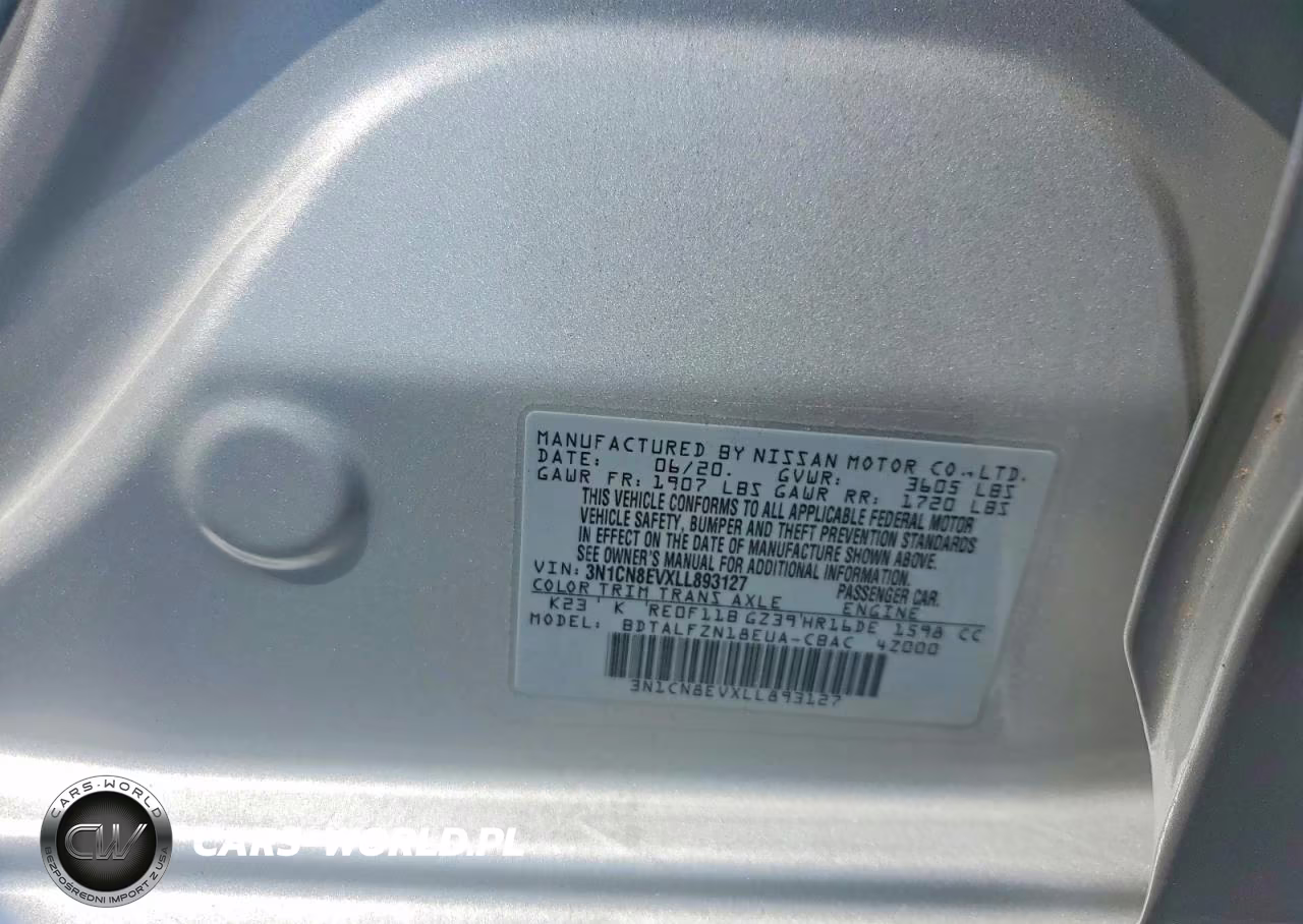 2020 Nissan Versa Sv VIN:3N1CN8EVXLL893127 - 12