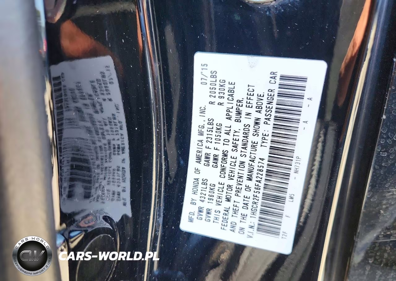 2015 Honda Accord Sport VIN:1HGCR2F56FA228574 - 12