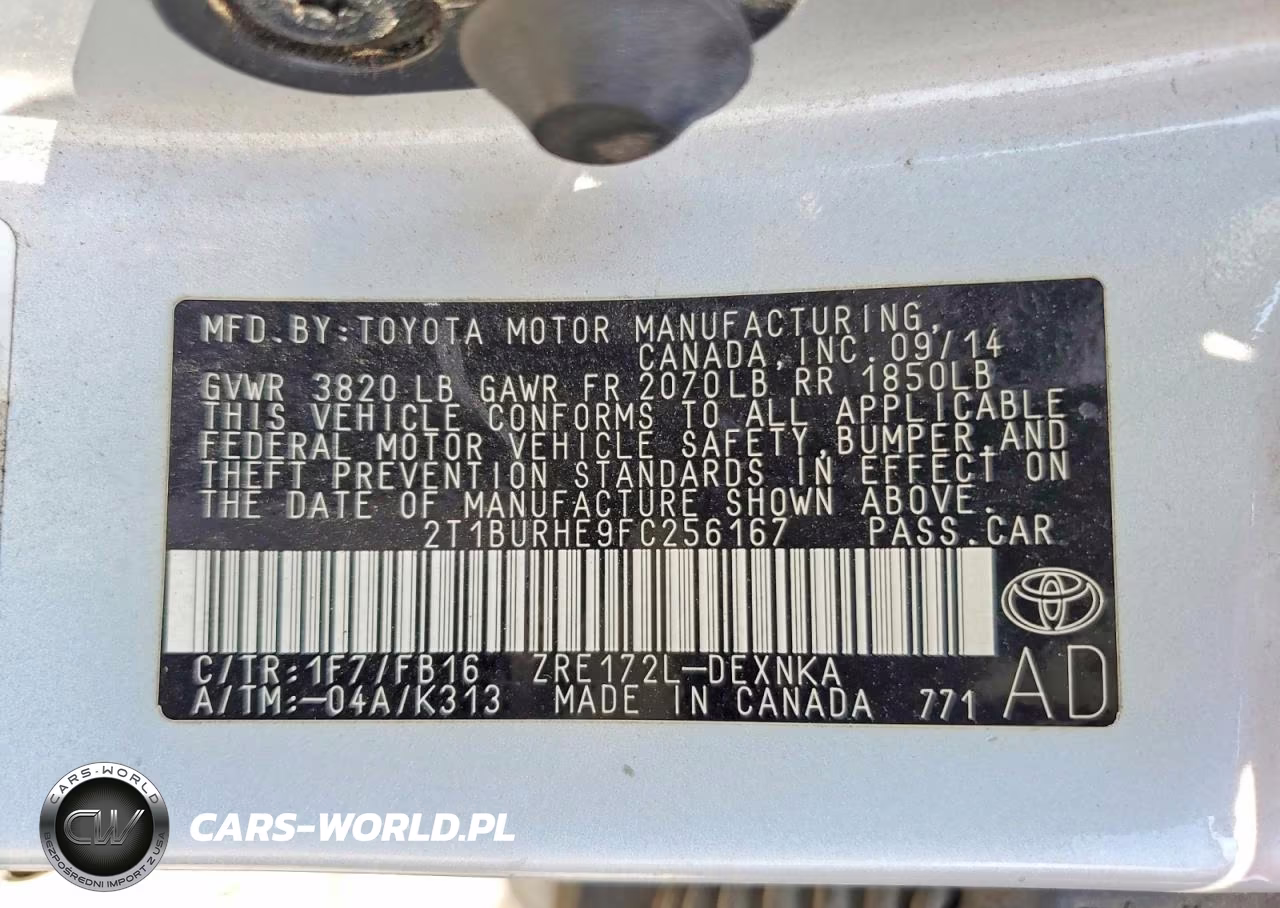 2015 Toyota Corolla Le VIN:2T1BURHE9FC256167 - 12