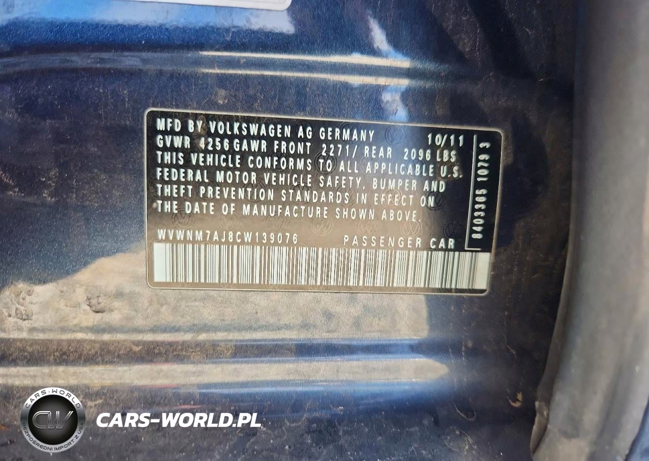 2012 Volkswagen Golf VIN:WVWNM7AJ8CW139076 - 12