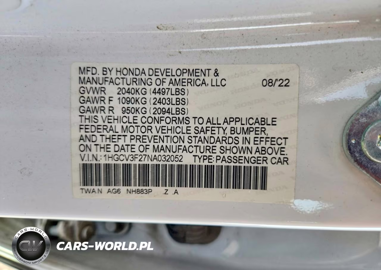2022 Honda Accord Hybrid Sport VIN:1HGCV3F27NA032052 - 12