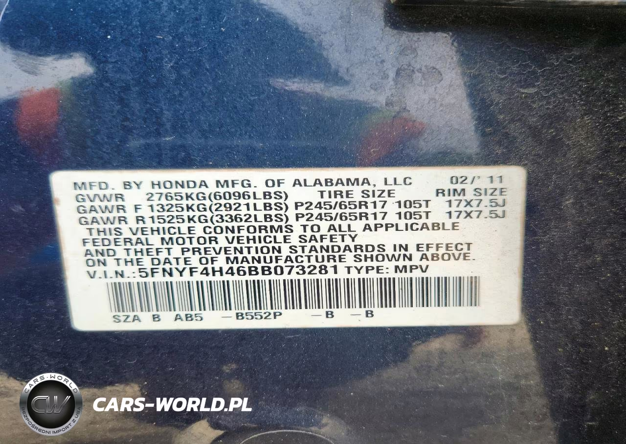 2011 Honda Pilot Ex VIN:5FNYF4H46BB073281 - 13