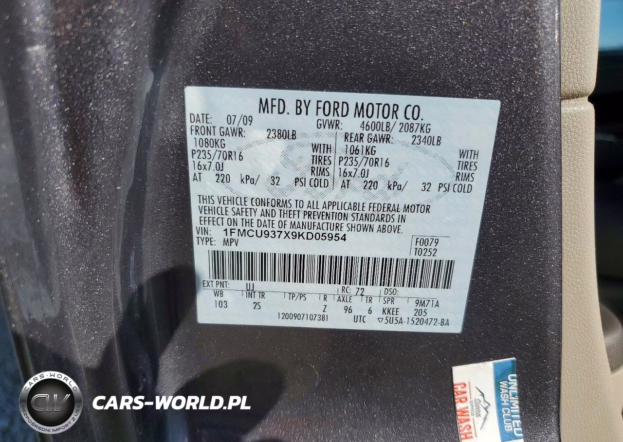 2009 Ford Escape Xlt VIN:1FMCU937X9KD05954 - 13