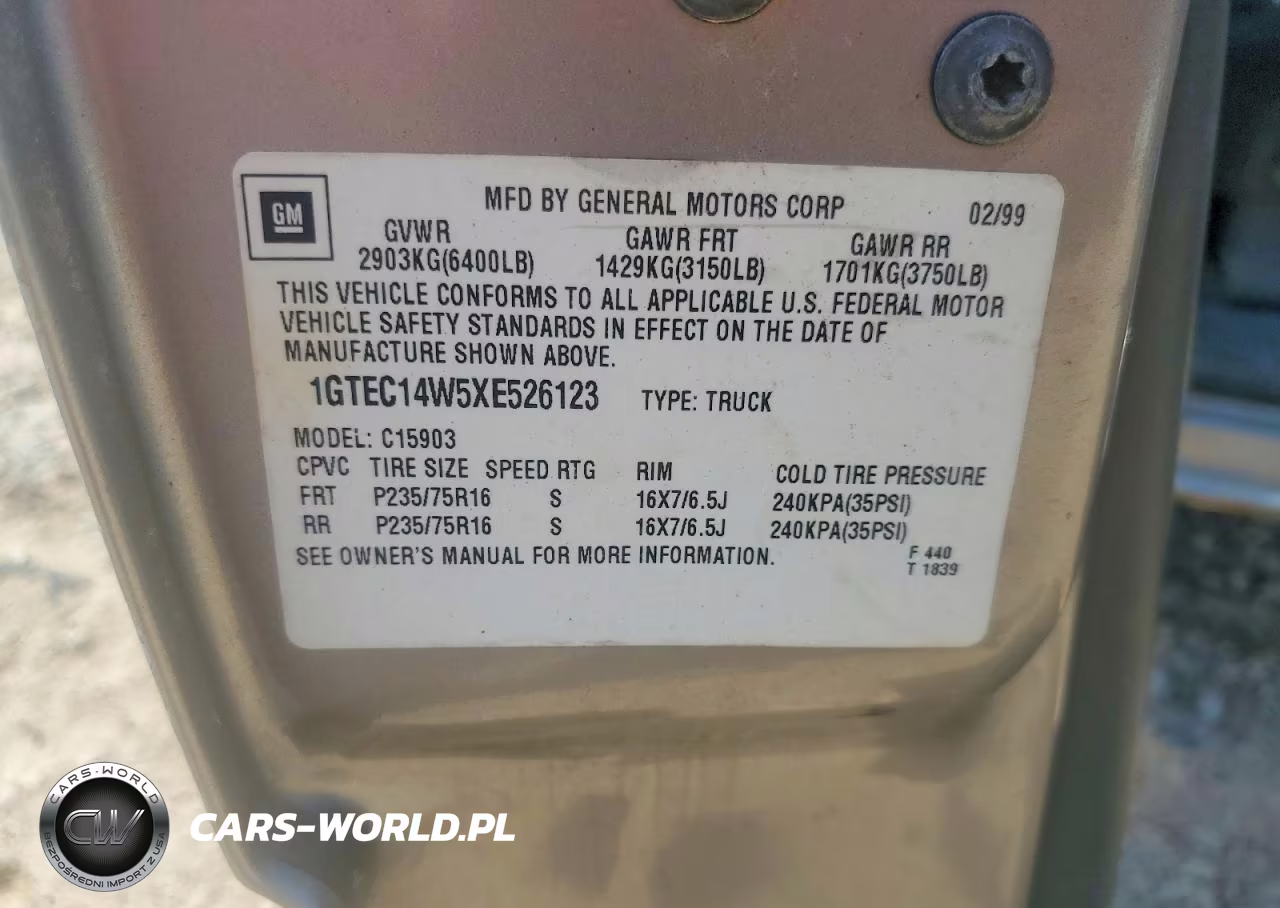 1999 GMC New Sierra C1500 VIN:1GTEC14W5XE526123 - 12