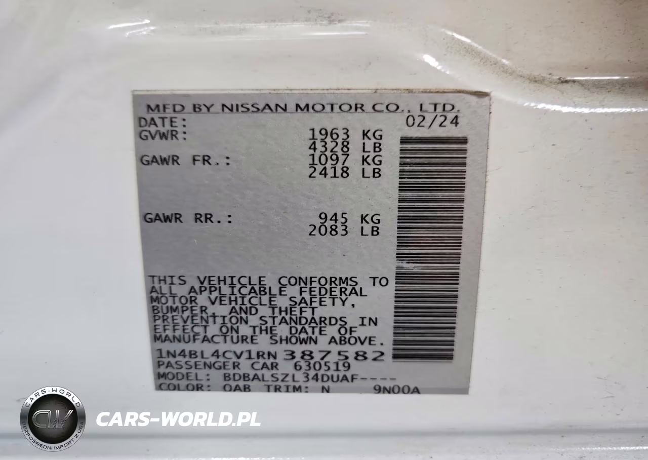 2024 Nissan Altima Sr VIN:1N4BL4CV1RN387582 - 12