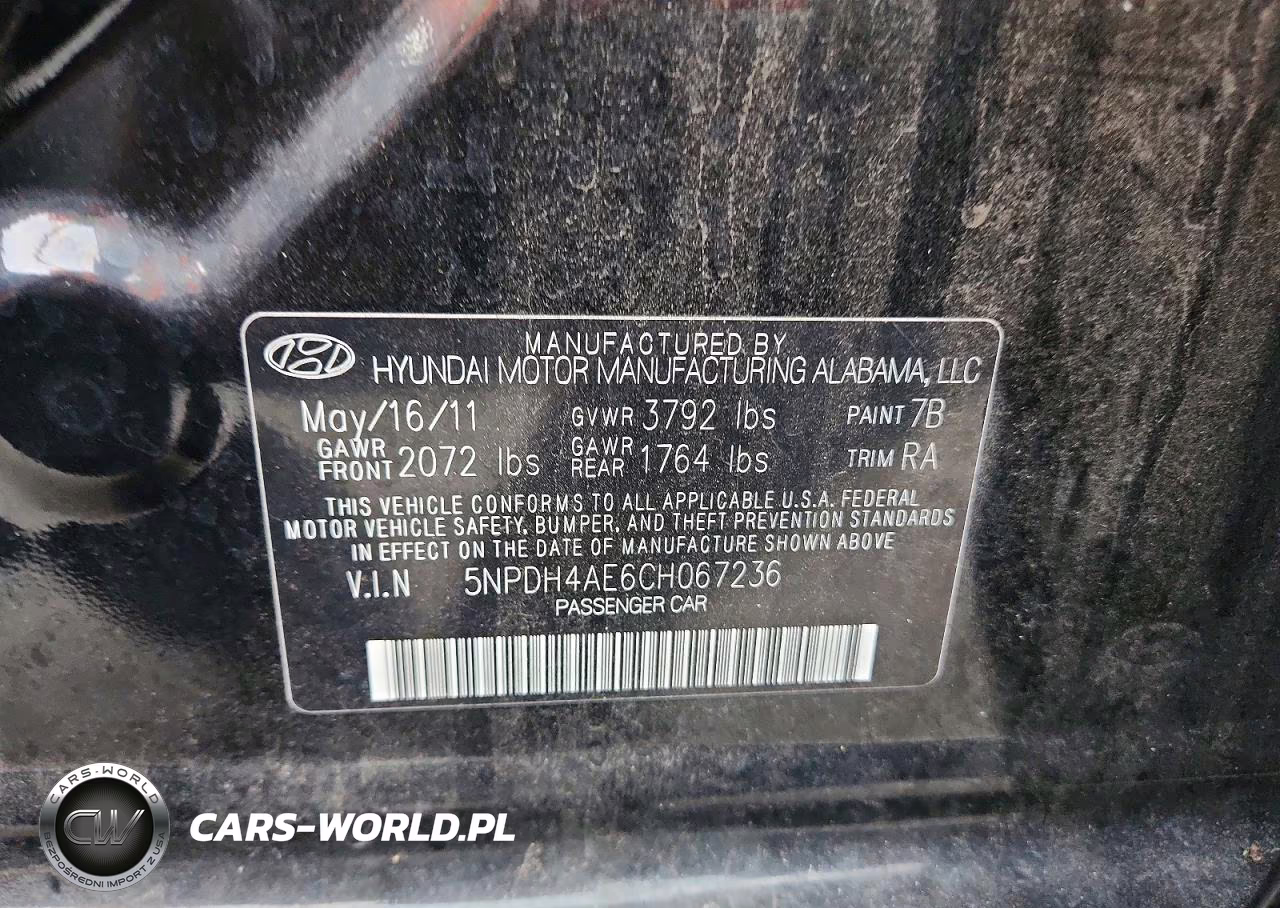 2012 Hyundai 4 D Sedan VIN:5NPDH4AE6CH067236 - 12