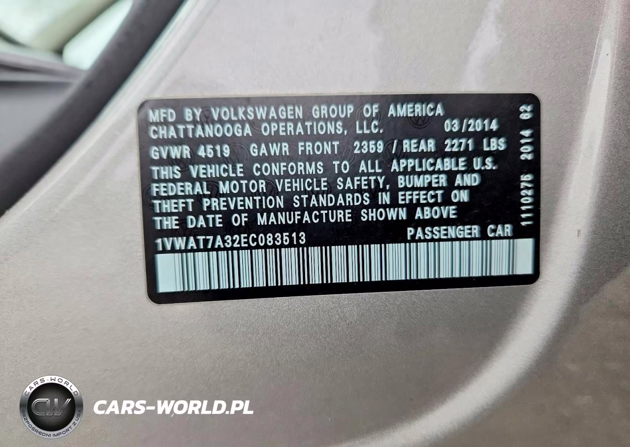 2014 Volkswagen Passat S VIN:1VWAT7A32EC083513 - 13