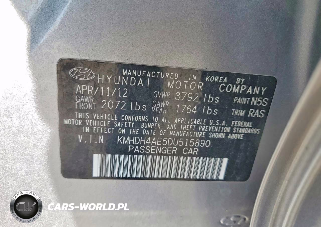 2013 Hyundai Elantra Gls VIN:KMHDH4AE5DU515890 - 12