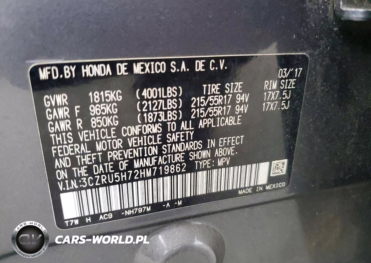 2017 Honda Hr-V Exl VIN:3CZRU5H72HM719862 - 14