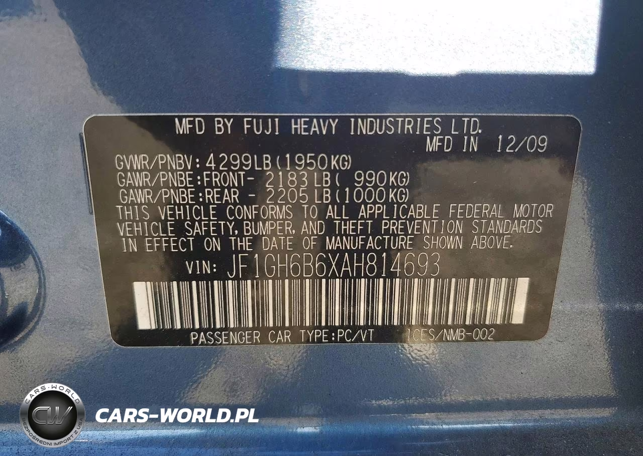 2010 Subaru Impreza 2.5I Premium VIN:JF1GH6B6XAH814693 - 14