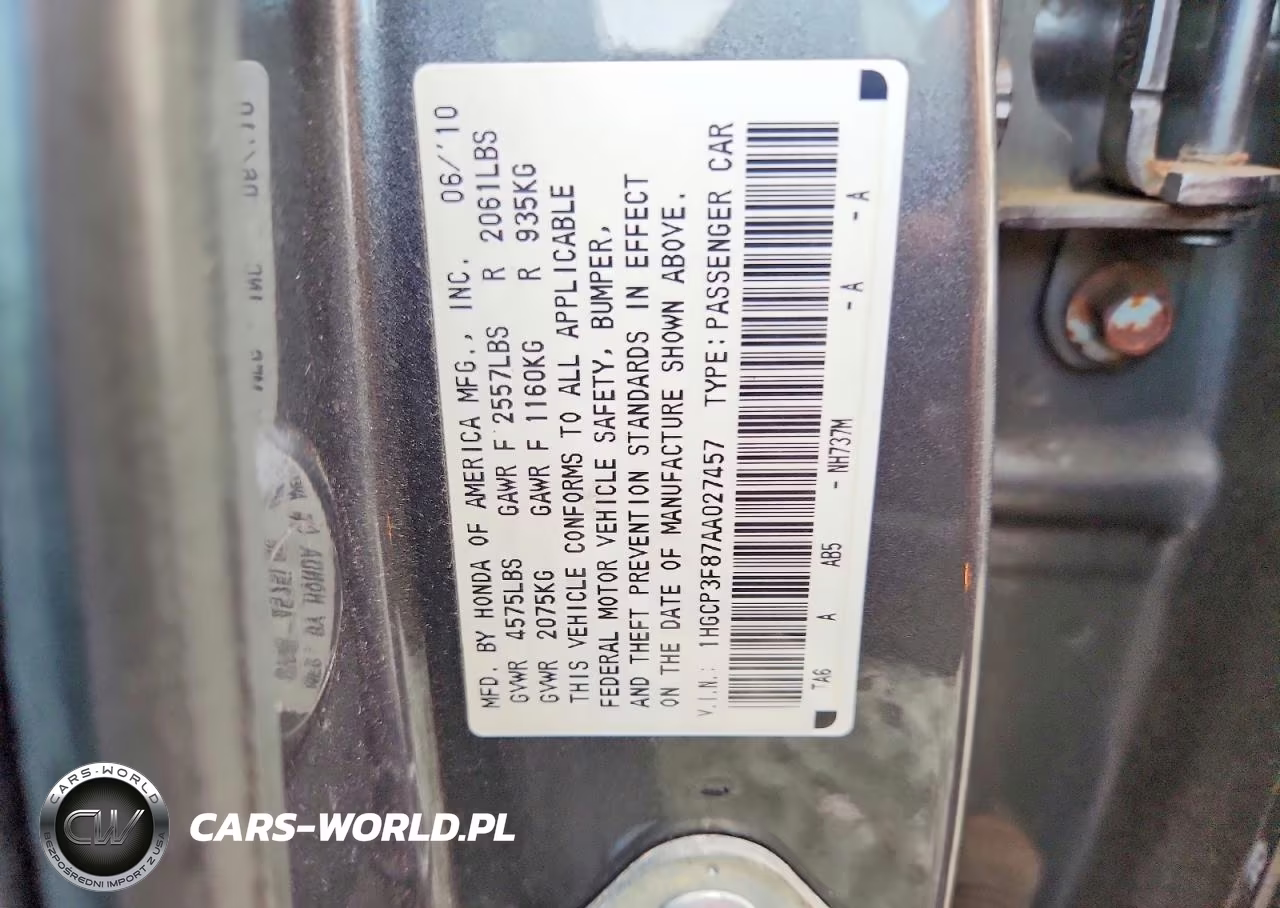 2010 Honda Accord Exl VIN:1HGCP3F87AA027457 - 12