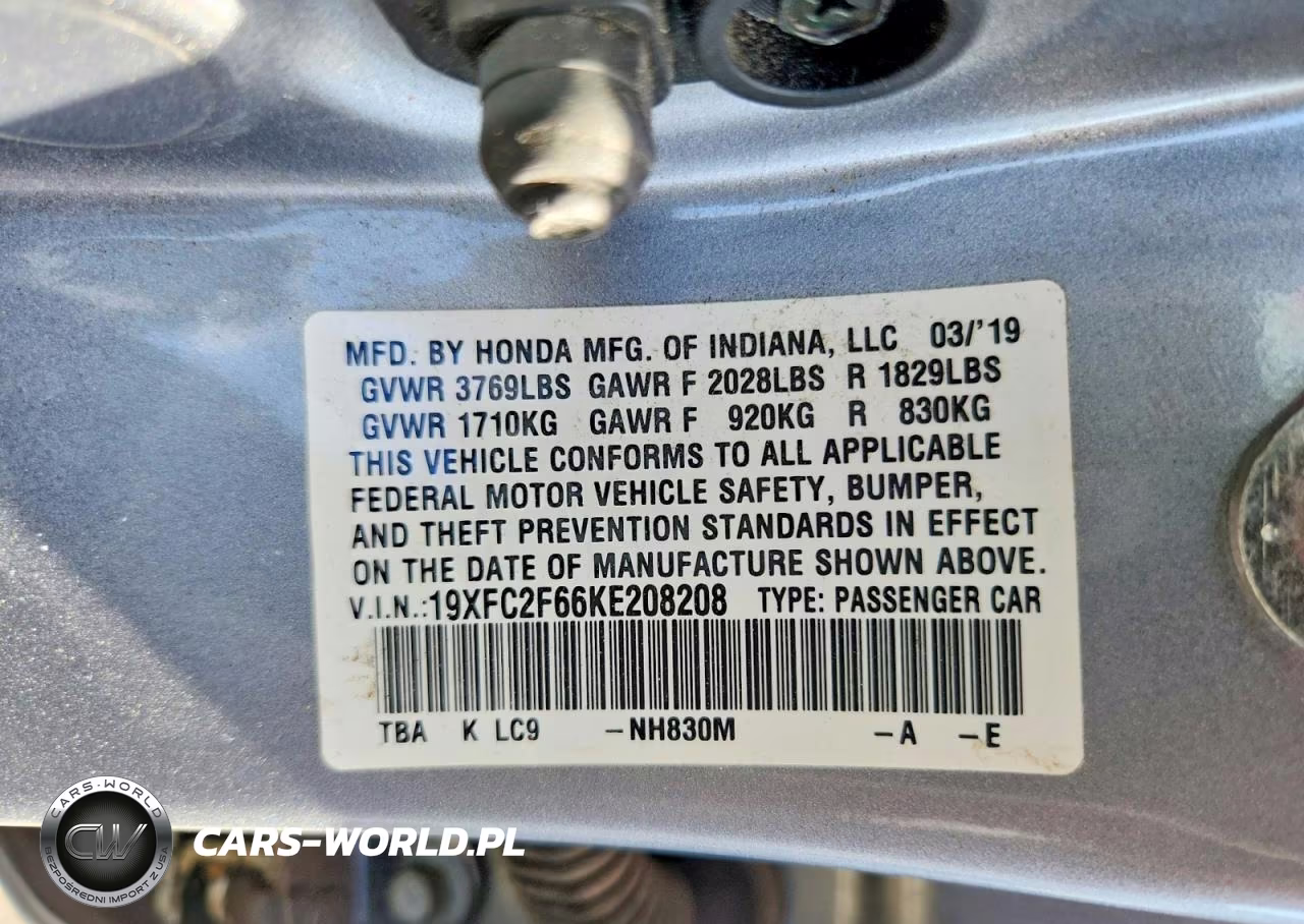 2019 Honda Civic Lx VIN:19XFC2F66KE208208 - 12